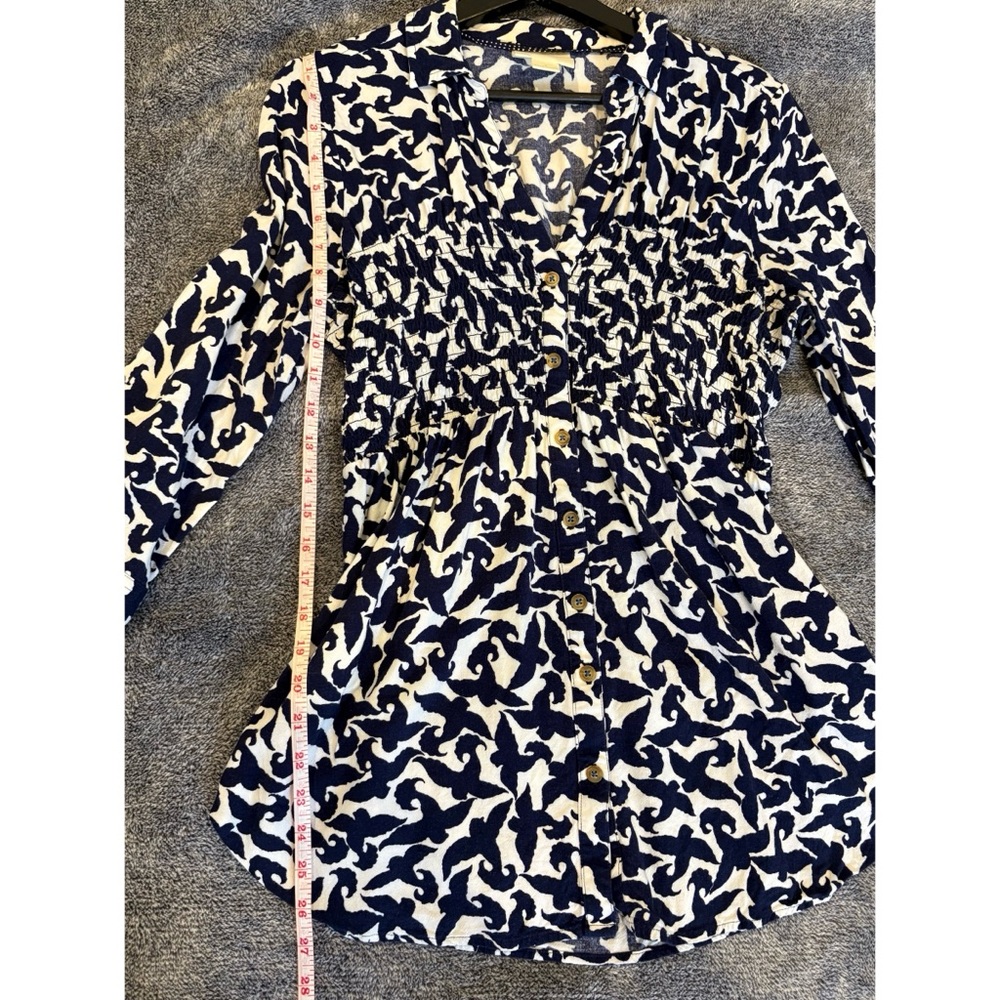 Anthropologie Maeve Alexa Smocked Small Tunic, Blue/White Pattern - Picture 8 of 11